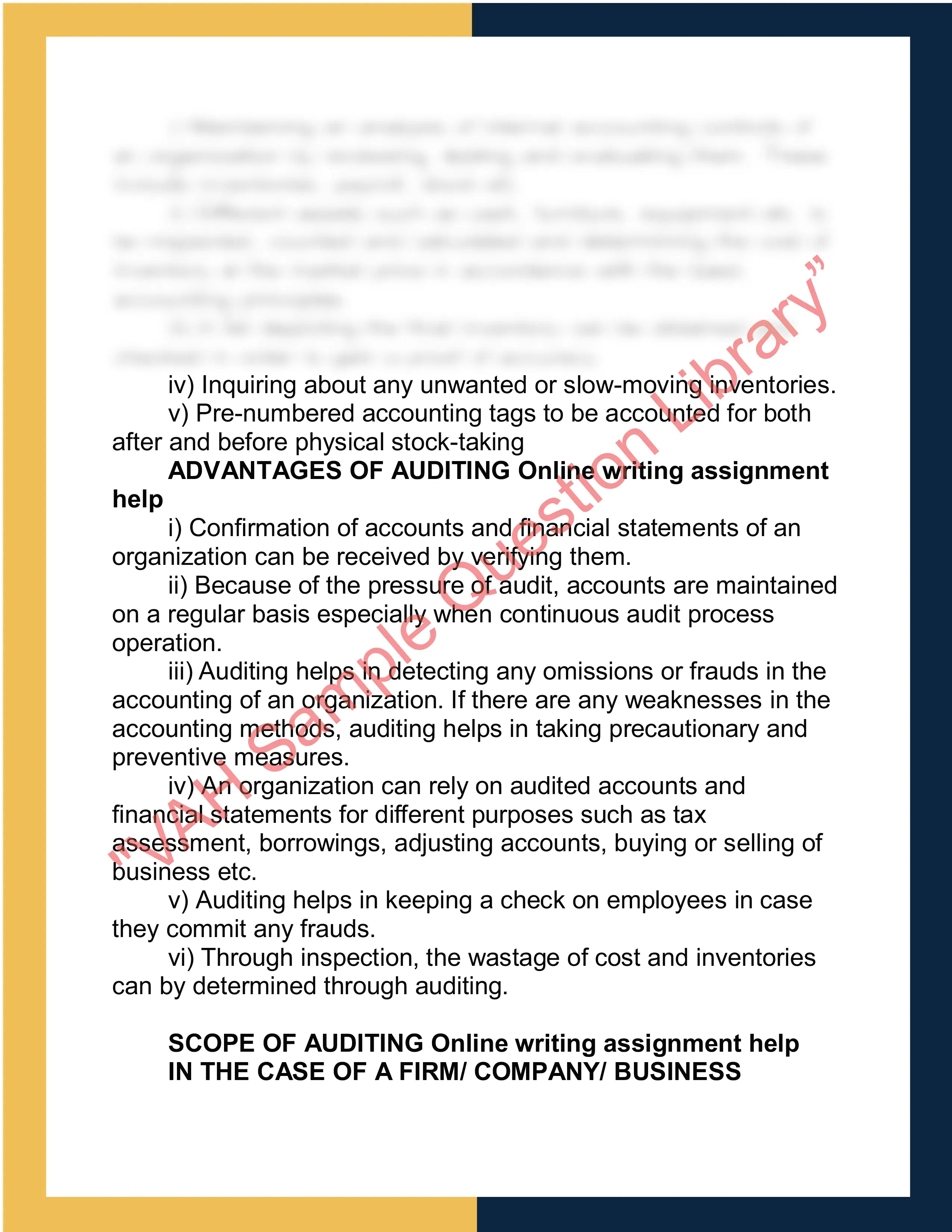 Auditing Online writing sample 2